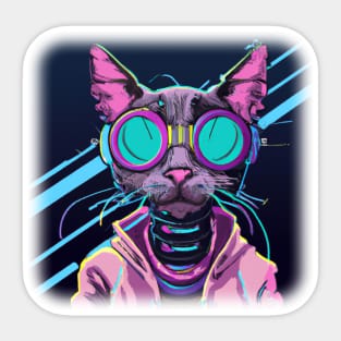 Cyberpunk cat with glasses Sticker